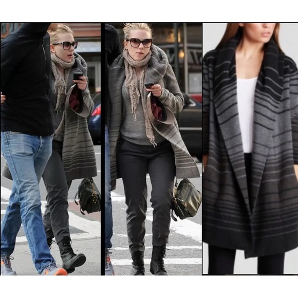 Vince oversized Sophie Grey‎ Black Striped Blanket Cardigan Sweater Coat XS - Picture 1 of 8
